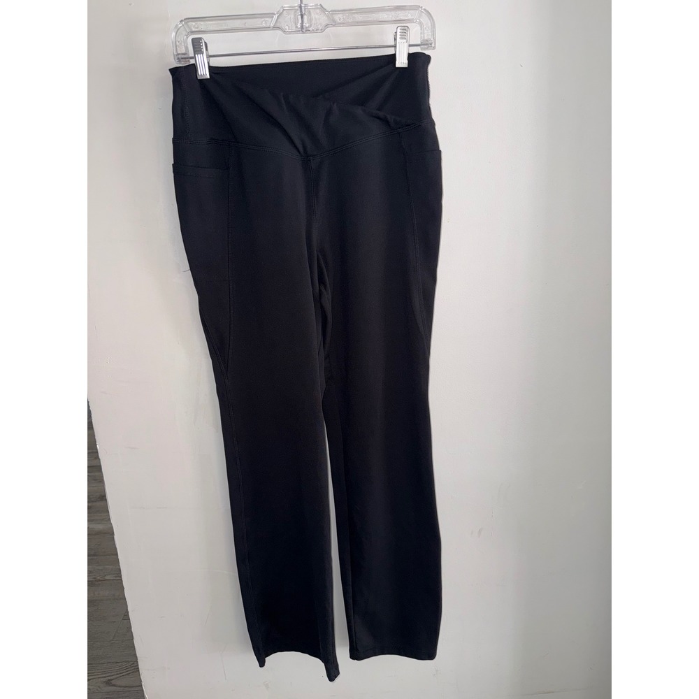 Jockey Womens Black Crossover Waist Activewear Pants Side Pockets JL0899 Medium